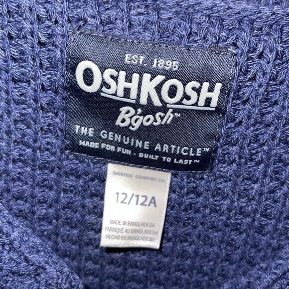 Oshkosh‎ B'gosh Kids Waffle Knit Quarter Button Hooded Sweater Navy Size 12/12A - Picture 4 of 7